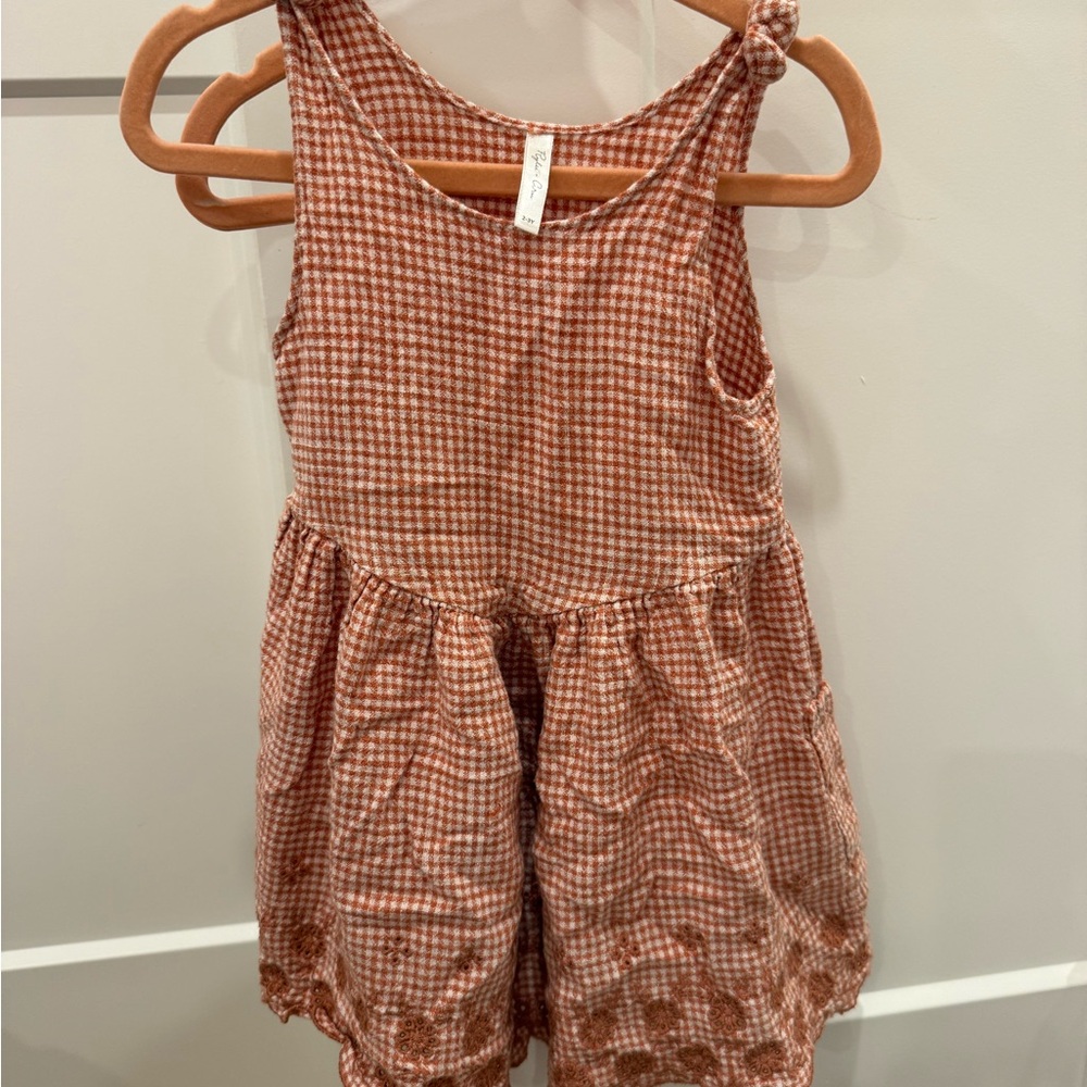 Rylee + Cru Rust Gingham Knot-Shoulder Skirted Bottoms